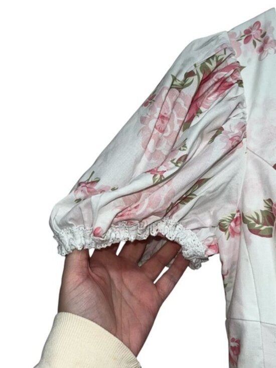 NEW NWT Selkie Sofia Puff Sleeve Sweetheart Mini Babydoll Dress Morning Roses - Picture 7 of 13